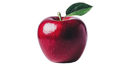 A shiny red apple with a green leaf, symbolizing health and freshness.