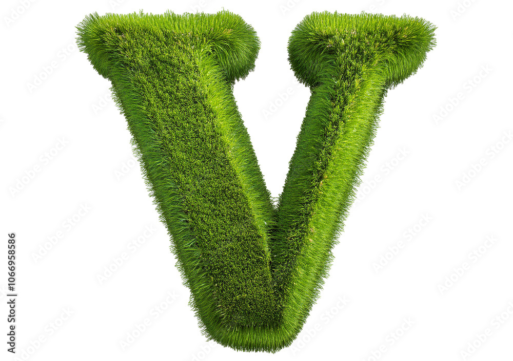 Fototapete grass font 3d rendering letter v isolated on a transparent or white background