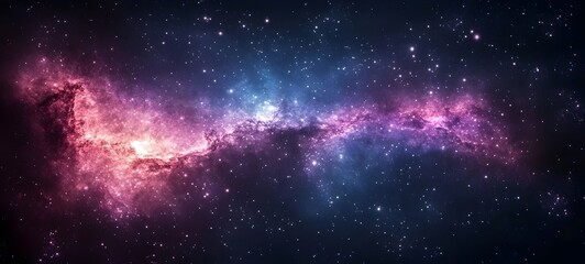 Fototapeta premium A breathtaking view of a colorful nebula illuminated by distant stars, showcasing hues of pink, purple, and blue in the vastness of space, evoking a sense of wonder and mystery.