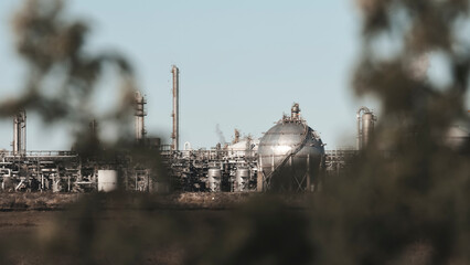 Industrial facilities of the Argentine petrochemical industry, Patagonia, Argentina.