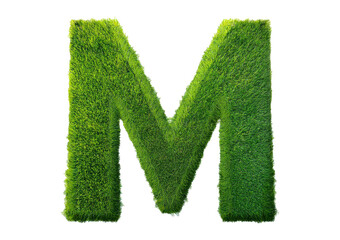 Grass font 3d rendering letter M isolated on a transparent or white background