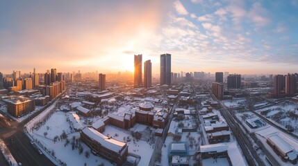 Fototapeta premium Majestic Winter Cityscape with Blend of Historic and Modern Architecture in Shenyang