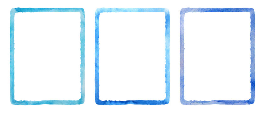 Watercolor blue rectangle set. Aquarelle color frames and borders