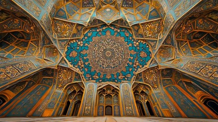 Obraz premium Grand Islamic Palace Intricate Arabesque Design And Decoration, Architectural Detail.