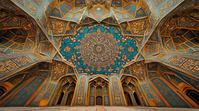 Grand Islamic Palace Intricate Arabesque Design And Decoration, Architectural Detail.