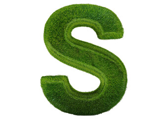Grass font 3d rendering letter S isolated on a transparent or white background