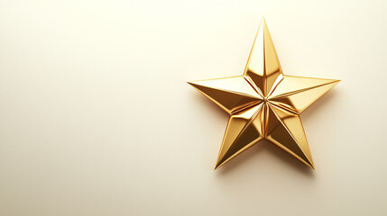 Obraz premium A golden star with a three-dimensional design rests on a soft, neutral background, emphasizing its vibrant color and sleek lines, enhancing its artistic appeal.