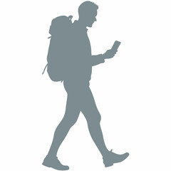 vector silhouette of a tourist with mobile isolated without background