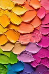Colorful paint palette texture with vibrant hues and brush strokes, white isolate background