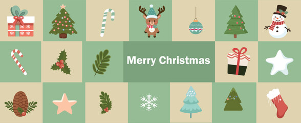 Merry Christmas and Happy New Year greeting web banner or header