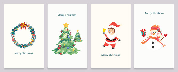 Merry Christmas and Happy New Year penguin and Christmas tree