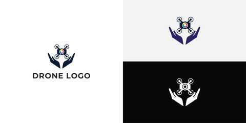 Flying drone logo design logo template illustration.