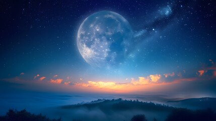 Fototapeta premium The moon slowly moving through a starlit sky AI generated illustration