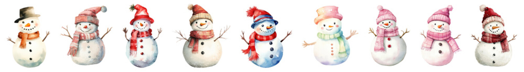 Fototapeta premium Christmas snowman illustration png cut out element set