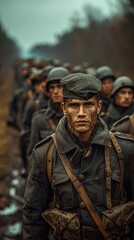 Obraz premium World War Soldier Portrait: A Close-Up Look at Courage and Determination