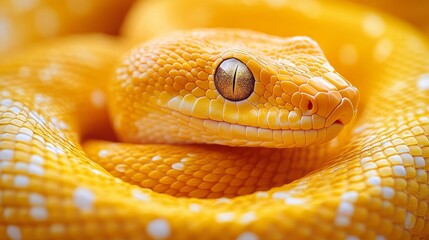 Obraz premium Golden snake coiled and staring with intense gaze