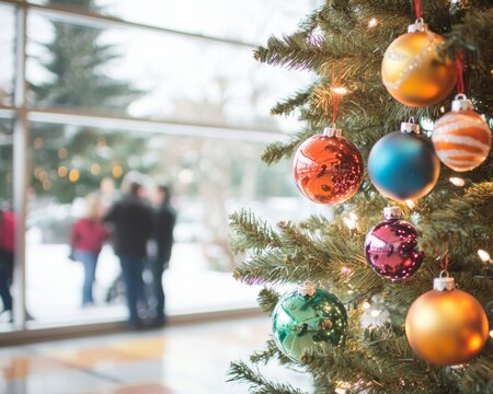 Christmas in an American art gallery modern tree with abstract ornaments