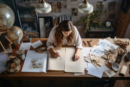 Female artist working in workshop AI generated image