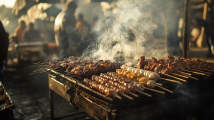 Skewers of meat being roasted on the street