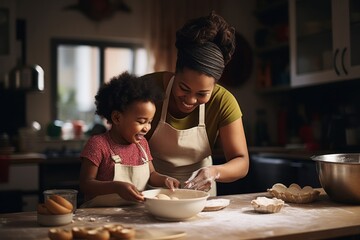 Child cooking kitchen adult.