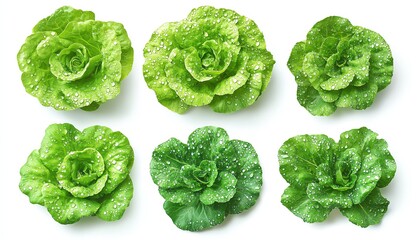 Fototapeta premium Vibrant green lettuce leaves glistening with fresh water drops, showcasing their rich texture and natural freshness in a bright, clean setting
