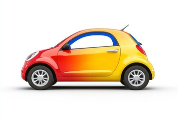 Fototapeta premium A vibrant multicolored car showcasing a red to yellow gradient. This stylish small vehicle is perfect for urban driving and brings joy to the streets. Generative AI