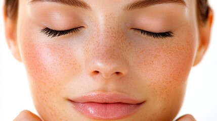 Fototapeta premium Closeup Freckles Face Woman s Skin Beauty Skincare Cosmetics Natural Beauty Portrait Healthy Skin