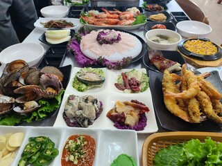 Korean style seafood. sashimi plate