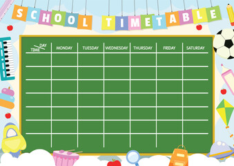 Flat template school timetable with education elements.