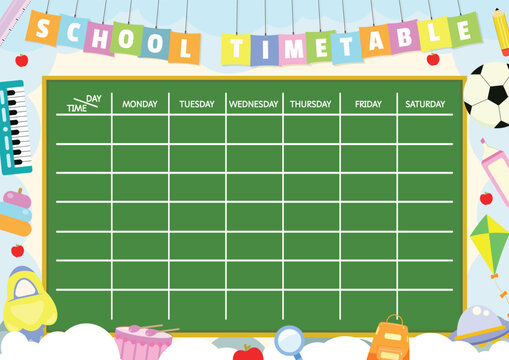 Flat template school timetable with education elements.