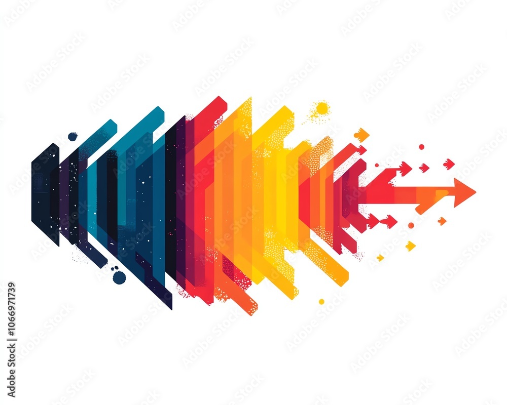 Poster dynamic crowd in an arrow formation, flat colors, simple patterns, bold bright colors, and clean lin