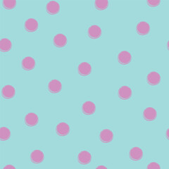 Seamless pattern with violet polka dots on blue background.