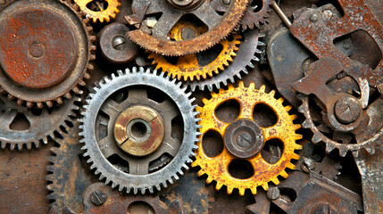 Rusty gears with a mix of gold and silver tones