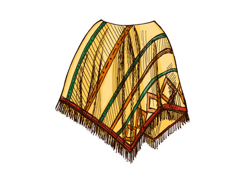 recommend clip art: Hand-drawn colored sketch of realistic mexican poncho. Vintage drawing of Latin American national clothes. Vector black ink outline illustration. Mexican culture. Latin America.