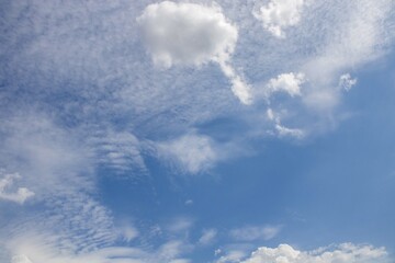 Beautiful daytime sky with scattered clouds over a serene landscape during mid-afternoon