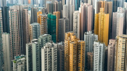 Obraz premium Vibrant and Bustling Cityscape of Hong Kong's Towering Skyscrapers Overlooking Victoria Harbour