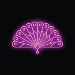 Glowing neon purple fan is depicted on a black background