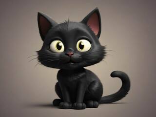 Cute cartoon black cat with big yellow eyes.