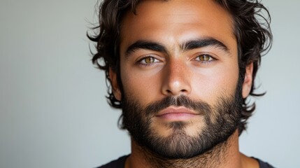 Obraz premium Handsome Man Portrait Closeup Face Brown Eyes Beard Hair