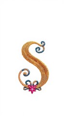 Fototapeta premium Embroidery Design of alphabet S isolated on white background for sewing projects, needlework, DIY crafts, monogram, alphabet