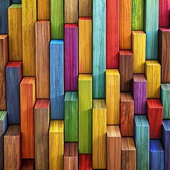 Spectrum of multi-colored wooden blocks aligned. Background or cover for something creative or diverse.