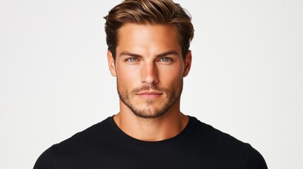 Obraz premium Handsome Man Portrait Studio Shot Close up Male Model Fashion Attractive Face Hairstyle Serious