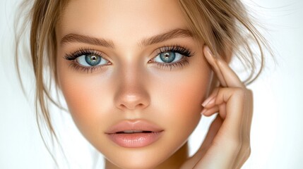 Fototapeta premium Beautiful Woman Face Closeup Portrait Skincare Cosmetics Makeup Beauty