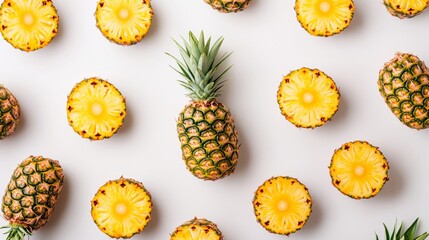 Delicious Pineapple Slices Whole Fruit Pattern Tropical Summer Food