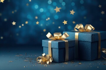 Gift ribbon gold blue.