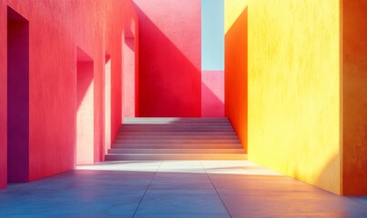 Abstract render of geometric urban forms with bold lines and shadows, modern architecture, 3D illustration