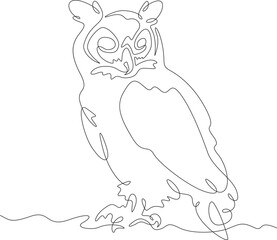Continuous one line drawing wild bird owl. A bird of prey at night.One continuous line isolated minimal vertical illustration.