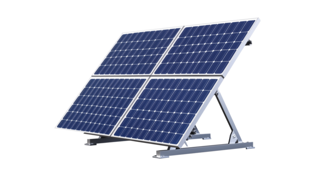 Blue solar panel in angled position on transparent background - Powered by Adobe