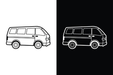 Fototapeta premium Minivan silhouette on white background. Minivan Icon on White Background Vector Art Illustration on white background.
