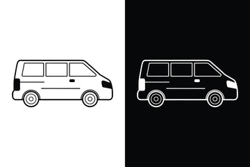 Fototapeta premium Minivan silhouette on white background. Minivan Icon on White Background Vector Art Illustration on white background.